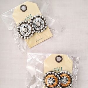 2- Piece Set Ciel Beaded Statement Earrings - White & Gold